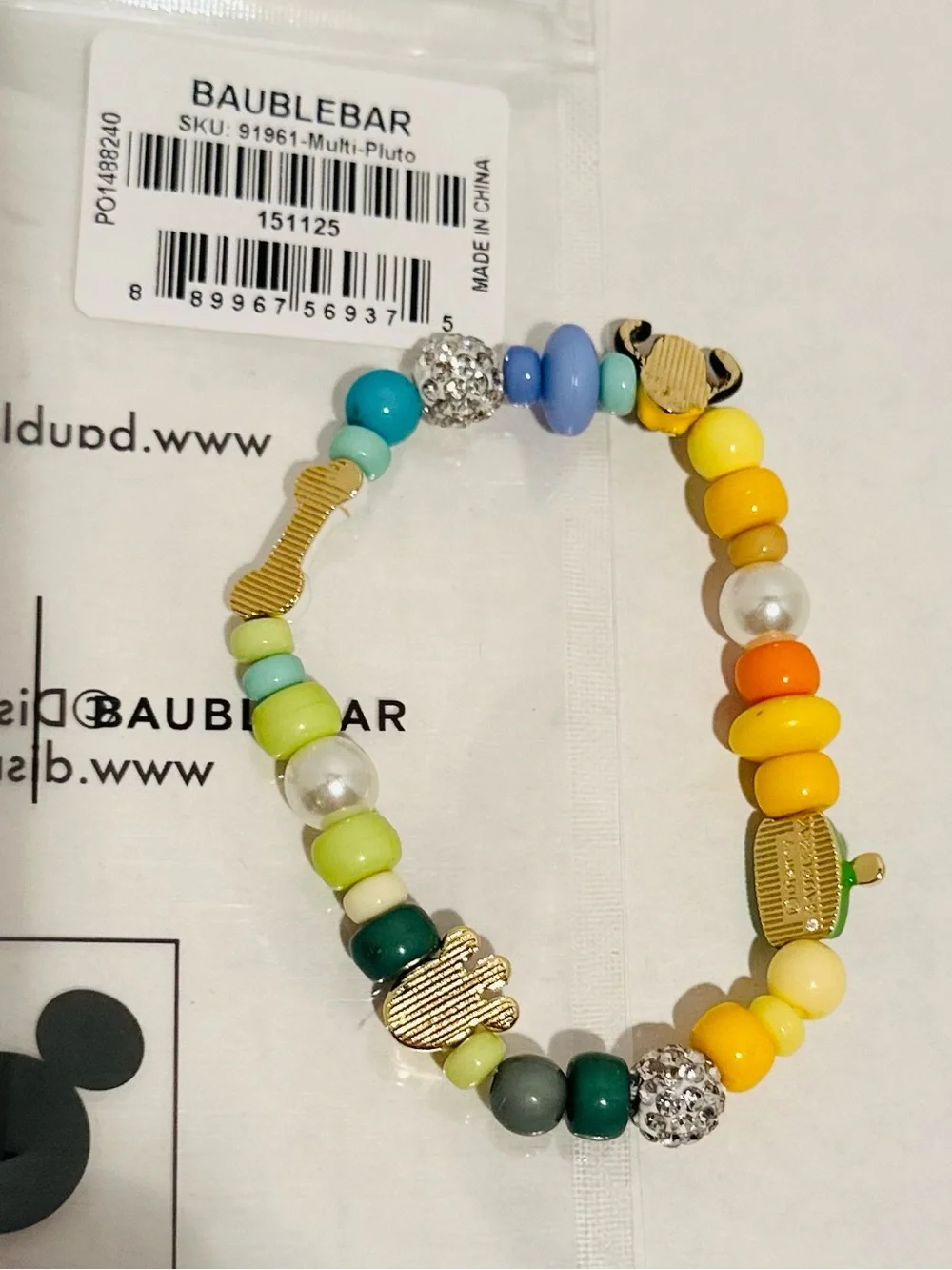Baublebar NWT Disney Pluto Beaded Multicolored Charm Bracelet